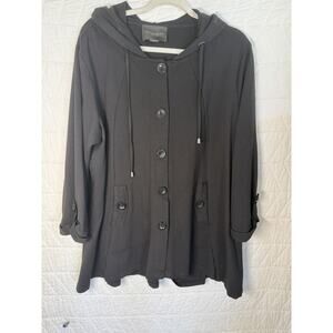 CHRISTIAN SIRIANO Black Ponte Swing Jacket Coat Women's Plus 2X Hood